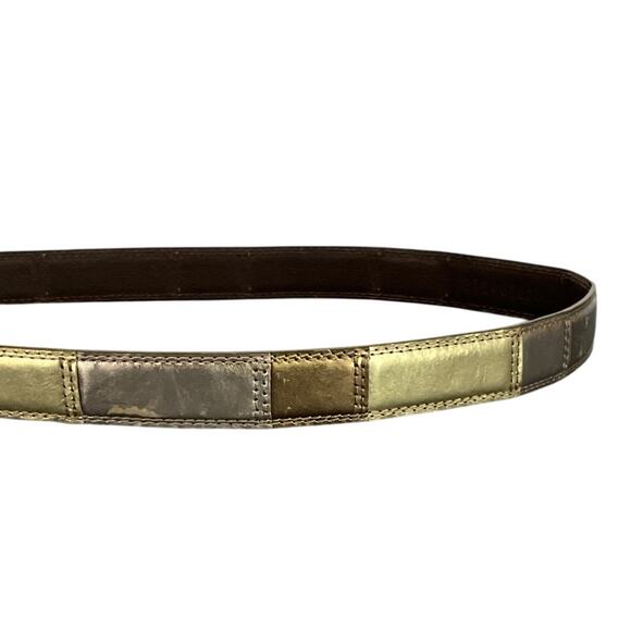 Fossil Genuine Leather Vintage 90s Gold Bronze Patchwork Belt Women 35.5” -39.5” - Picture 4 of 9
